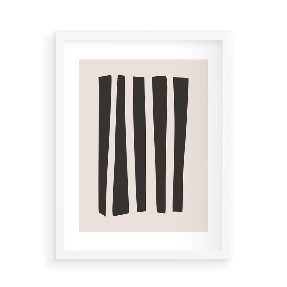 Plakat w ramie 50x70 - Migotliwa Transformacja Form - minimalizm, czarne pasy - rama biała