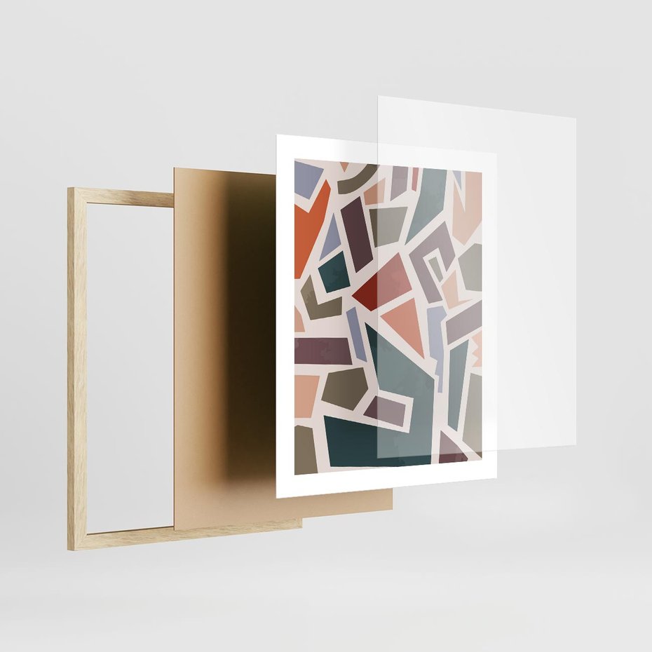 Plakat w ramie 40x50 - Modernistyczna Transcendencja - geometryczne kształty, mozaika - rama drewno