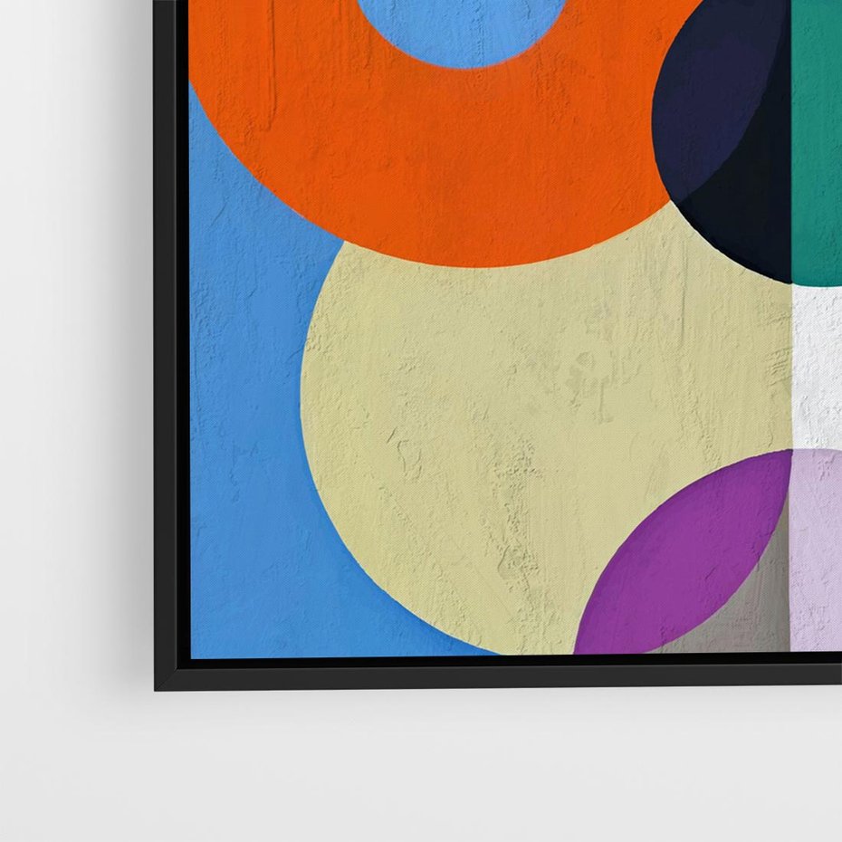 Obraz w ramie 50x50 - Tajemnicze Odbicia Czasu - abstrakcyjne geometryczne kształty, olejny obraz - rama czarna