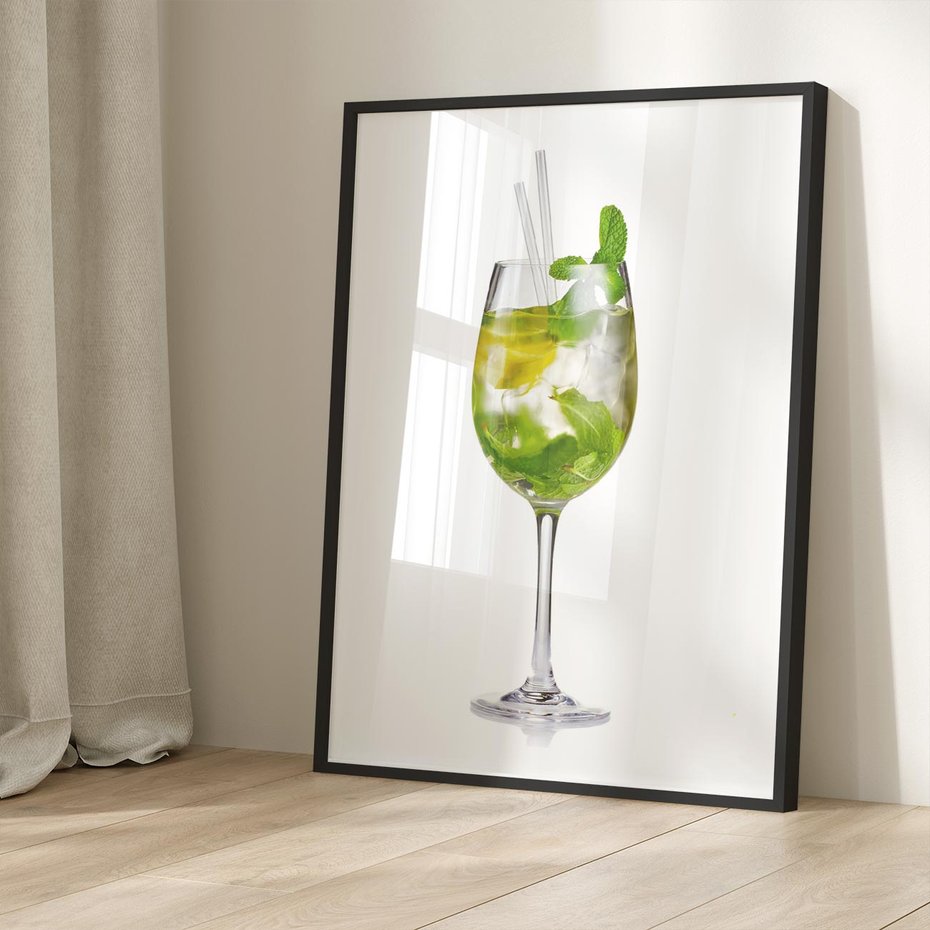Plakat w ramie 30x40 - Limonkowy drink w letnim stylu - drink, limonka - rama czarna
