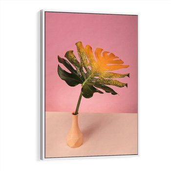 Obraz w ramie 70x100 - Egzotyczna monstera - monstera, liść - rama biała