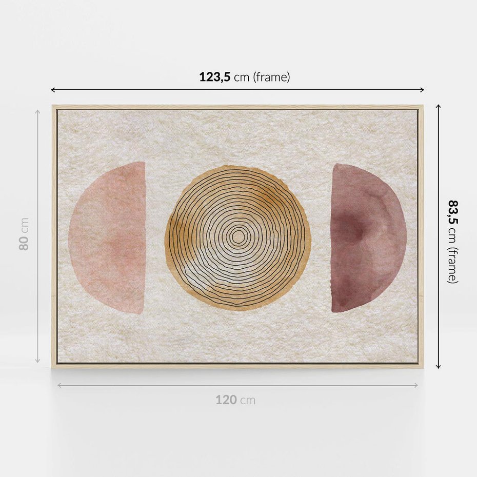 Obraz w ramie 120x80 - Zapisane w promieniach słońca - beżowe strukturalne tło, koła - rama drewno