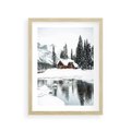 Plakat w ramie 30x40 - Urok Zimowego Krajobrazu - domek w górach, zima - rama drewno