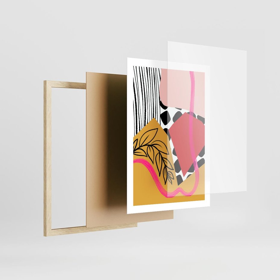 Plakat w ramie 50x70 - Wnętrza Form - abstrakcyjna kompozycja, różne tekstury - rama drewno