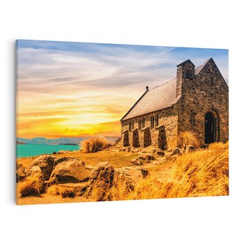 Obraz na płótnie 100x70 - Kościół, Jezioro, Góry - Spokój Ducha - kościół, jezioro