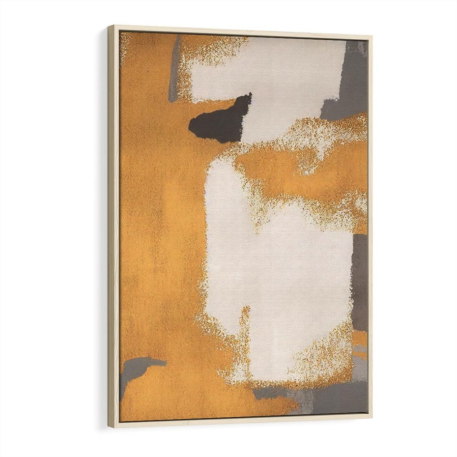 Obraz w ramie 70x100 - Złote Maźnięcia Pędzla - złota abstrakcja, plamy - rama drewno