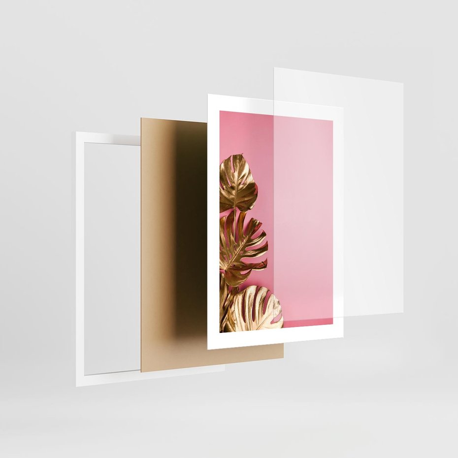 Plakat w ramie 30x40 - Luksusowa Elegancja - złote, liście - rama biała