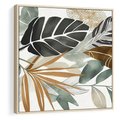 Obraz w ramie 80x80 - Współbrzmienie wewnętrznego ja - kompozycja z tropikalnych liści, stonowane kolory - rama drewno