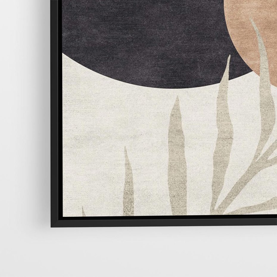 Obraz w ramie 100x70 - Symfonia skradzionych chwil - cienie liści palmy, beżowe tłó - rama czarna
