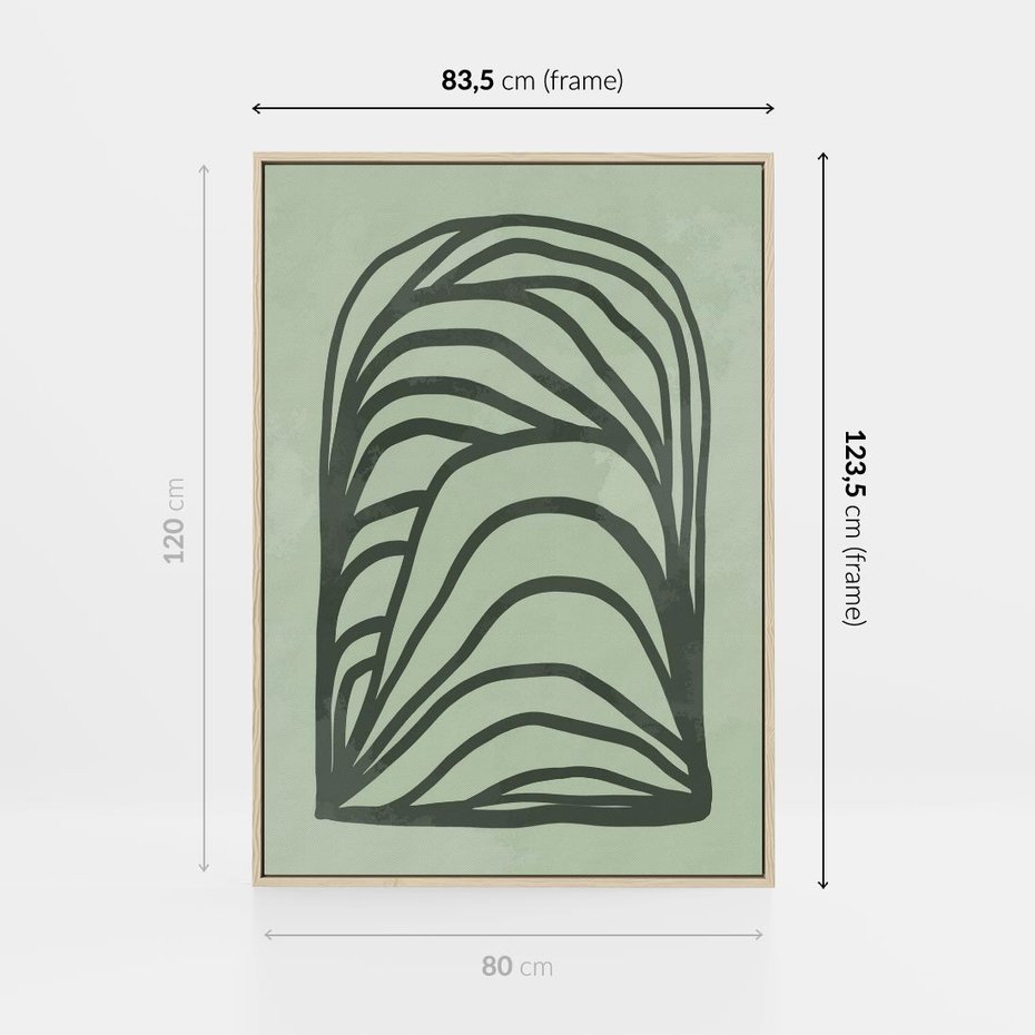 Obraz w ramie 80x120 - Zielonkawy Uścisk Natury - abstrakcyjny zielony motyw, skandynawski design - rama drewno