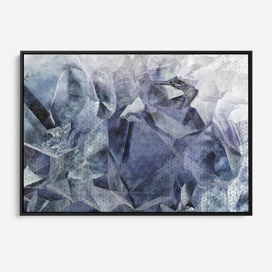 Obraz w ramie 70x50 - Melodia mgieł i marzeń - abstrakcja w kolorze granatu, przypominająca górę lodową - rama czarna