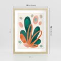 Plakat w ramie 30x40 - Harmonia bez Harmonii - akwarelowe abstrakcyjne kształty, zieleń i pomarańcz - rama drewno