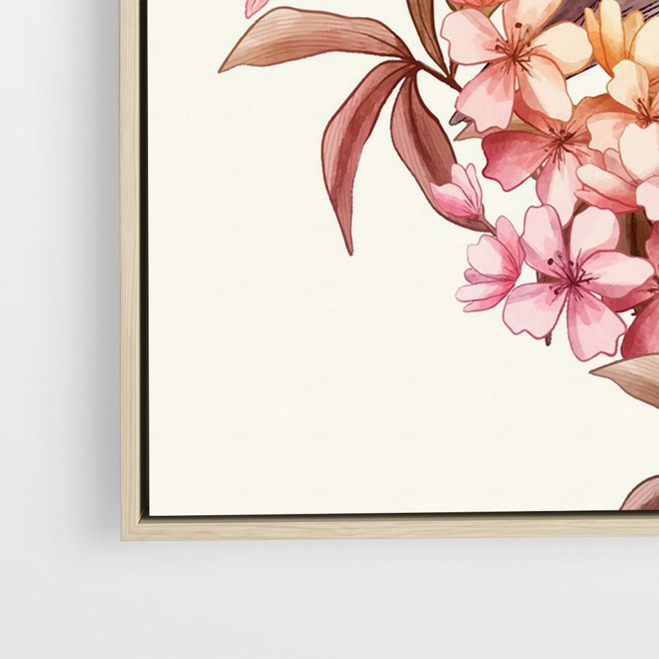 Obraz w ramie 80x120 - Kwiatowe Zanurzenie - japońska sztuka, ptak - rama drewno