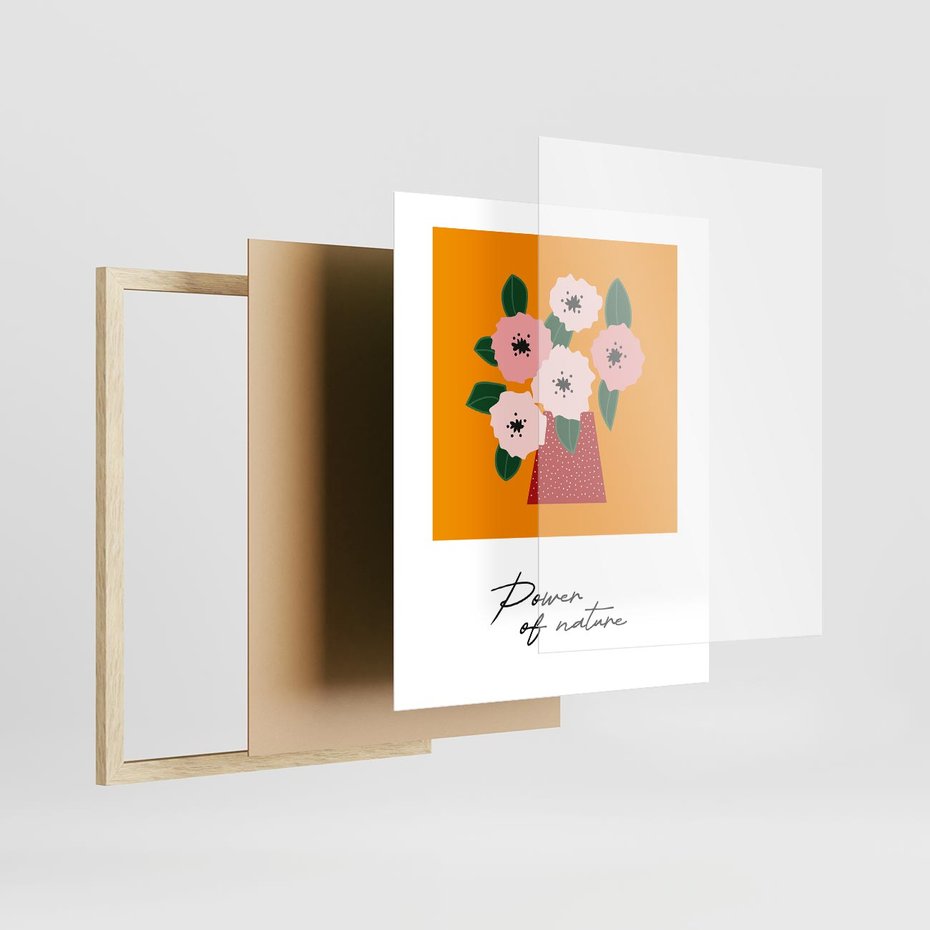 Plakat w ramie 40x50 - Abstrakcyjna Kreska - kwiaty w wazonie, abstrakcja - rama drewno