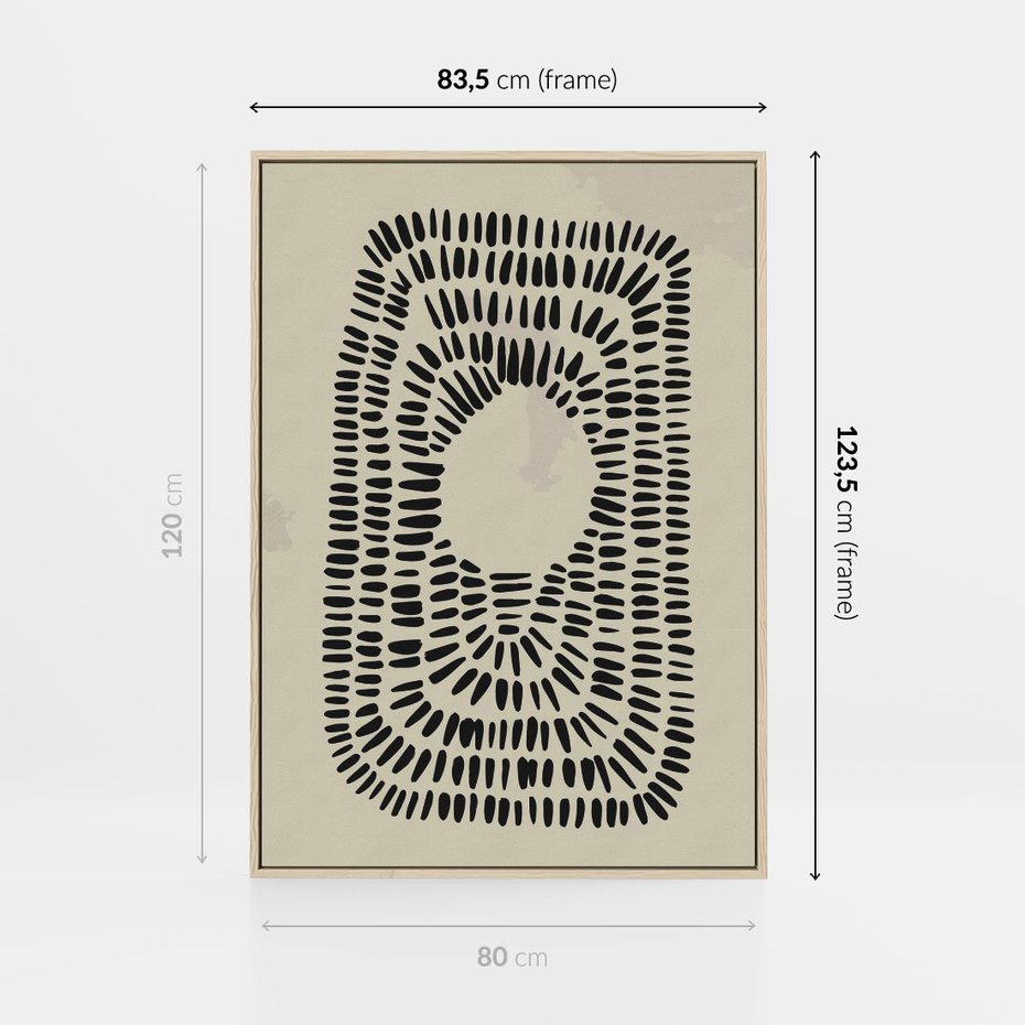 Obraz w ramie 80x120 - Zaklęte Wnętrza - boho plakat, czarne kropki kreski - rama drewno