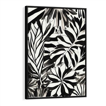 Obraz w ramie 50x70 - Czarne Liście - akwarelowy obraz, czarno biały - rama czarna