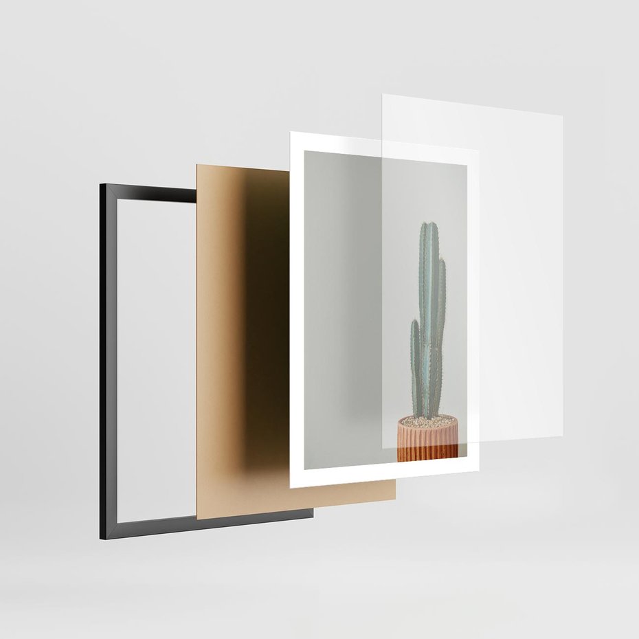 Plakat w ramie 50x70 - Zieleń i Subtelność - kaktusy, liście - rama czarna