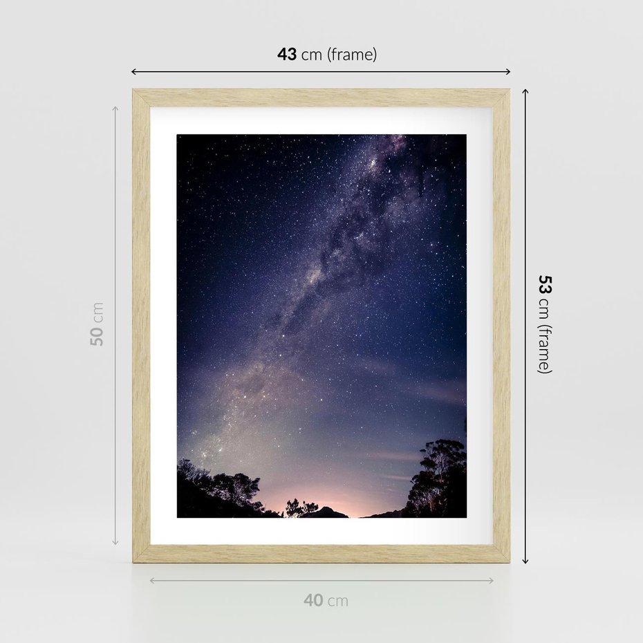 Plakat w ramie 40x50 - Gwiaździste Ujęcie - gwiaździste niebo, noc - rama drewno