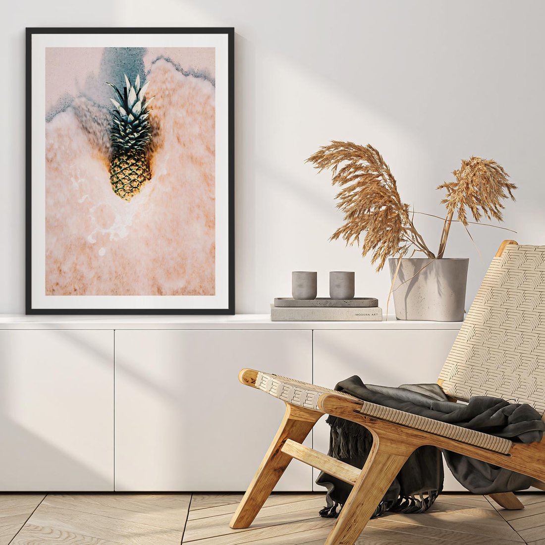 Plakat w ramie 40x50 - Egzotyczna Plaża - ananas, na plaży - rama czarna