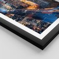 Plakat w ramie 30x40 - Miasto nocą z wieżowcami w tle - miasto, nocą - rama czarna