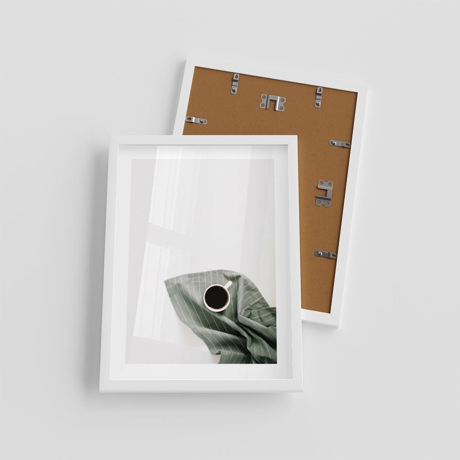 Plakat w ramie 30x40 - Poranek z Kawą - kawa, biała filiżanka - rama biała