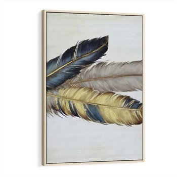 Obraz w ramie 50x70 - Granatowo-Złote Pióra - sztuka, granatowe i złote pióra - rama drewno