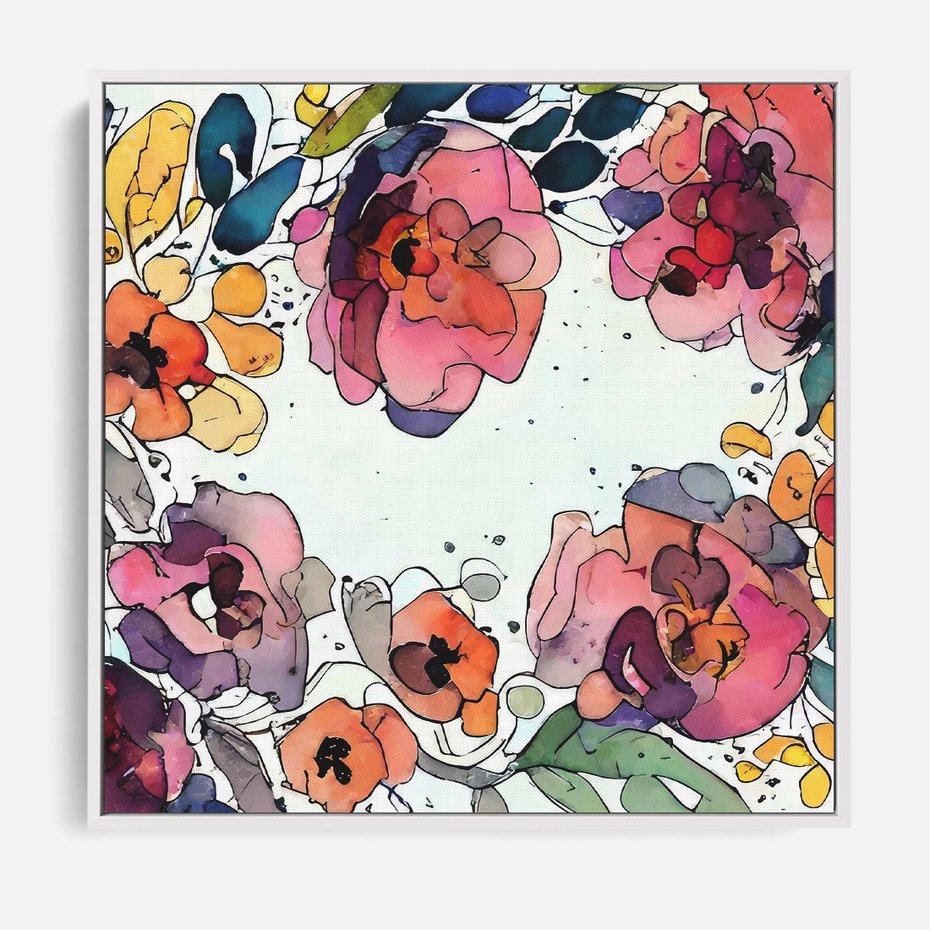 Obraz w ramie 50x50 - Rozkwitające marzenia - akwarelowe kwiaty, kolory - rama biała