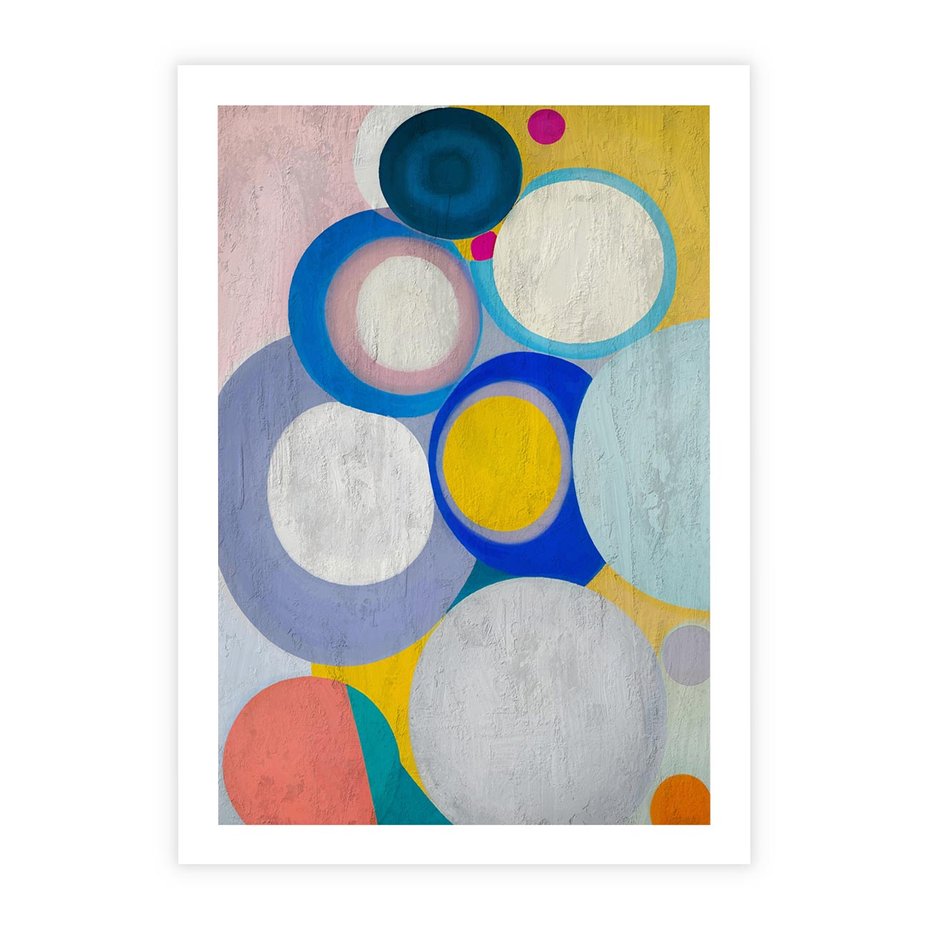 Plakat bez ramy 21x30 - Rozkwitająca Symfonia Serca - abstrakcyjne geometryczne kształty, olejny obraz