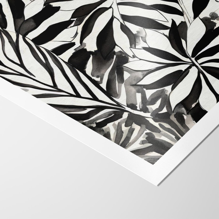 Plakat bez ramy 21x30 - Czarne Liście - akwarelowy obraz, czarno biały