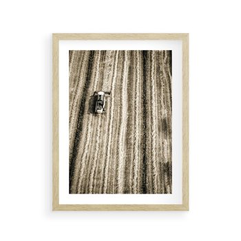 Plakat w ramie 40x50 - Sepia na Polu - kombajn, pole - rama drewno
