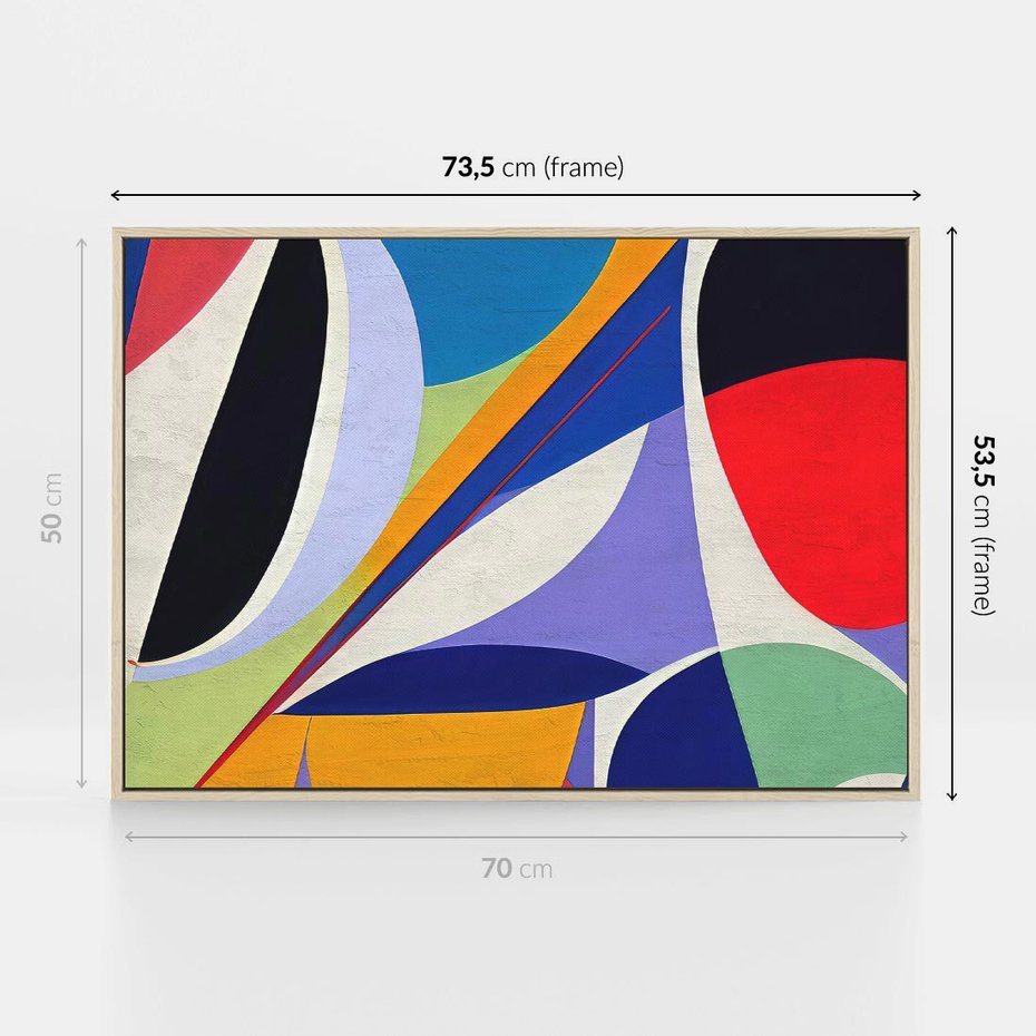Obraz w ramie 70x50 - Kolorowe Przesunięcia Kształtów - abstrakcyjny obraz olejny, żywe kolory - rama drewno