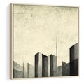 Obraz w ramie 80x80 - Mroczne Wieżowce - postarzana grafika, perspektywa budynków wieżowców - rama drewno