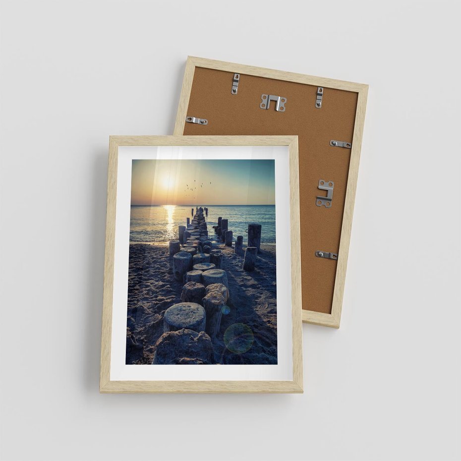 Plakat w ramie 30x40 - Zachód Słońca nad Morzem - morze, zachód - rama drewno