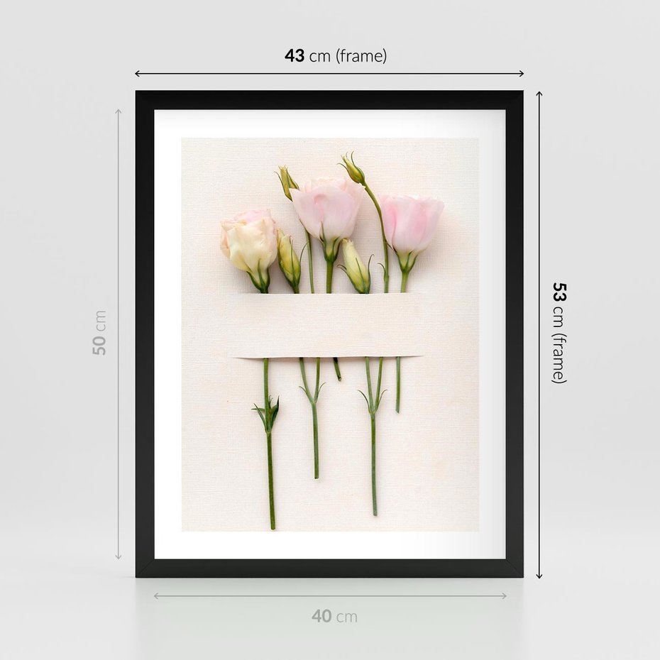 Plakat w ramie 40x50 - Białe kwiatowe uniesienia - białe, kwiaty - rama czarna
