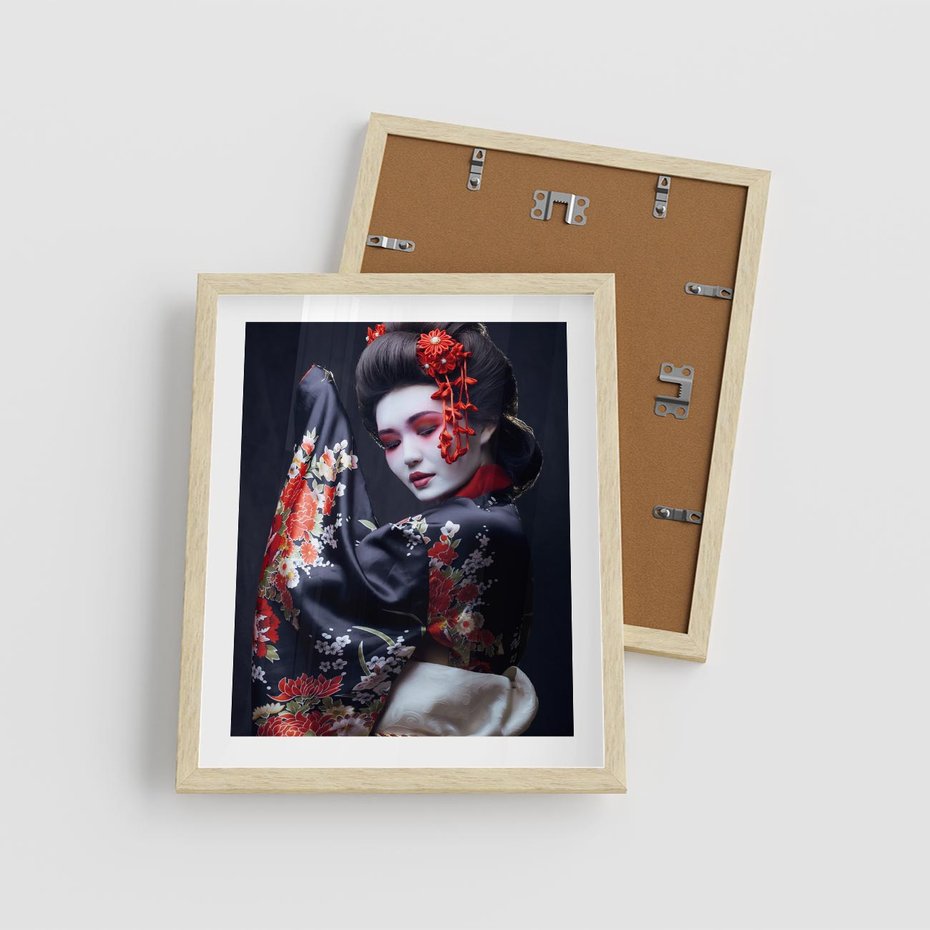Plakat w ramie 40x50 - Elegancka japońska gejsza - japońska, gejsza - rama drewno