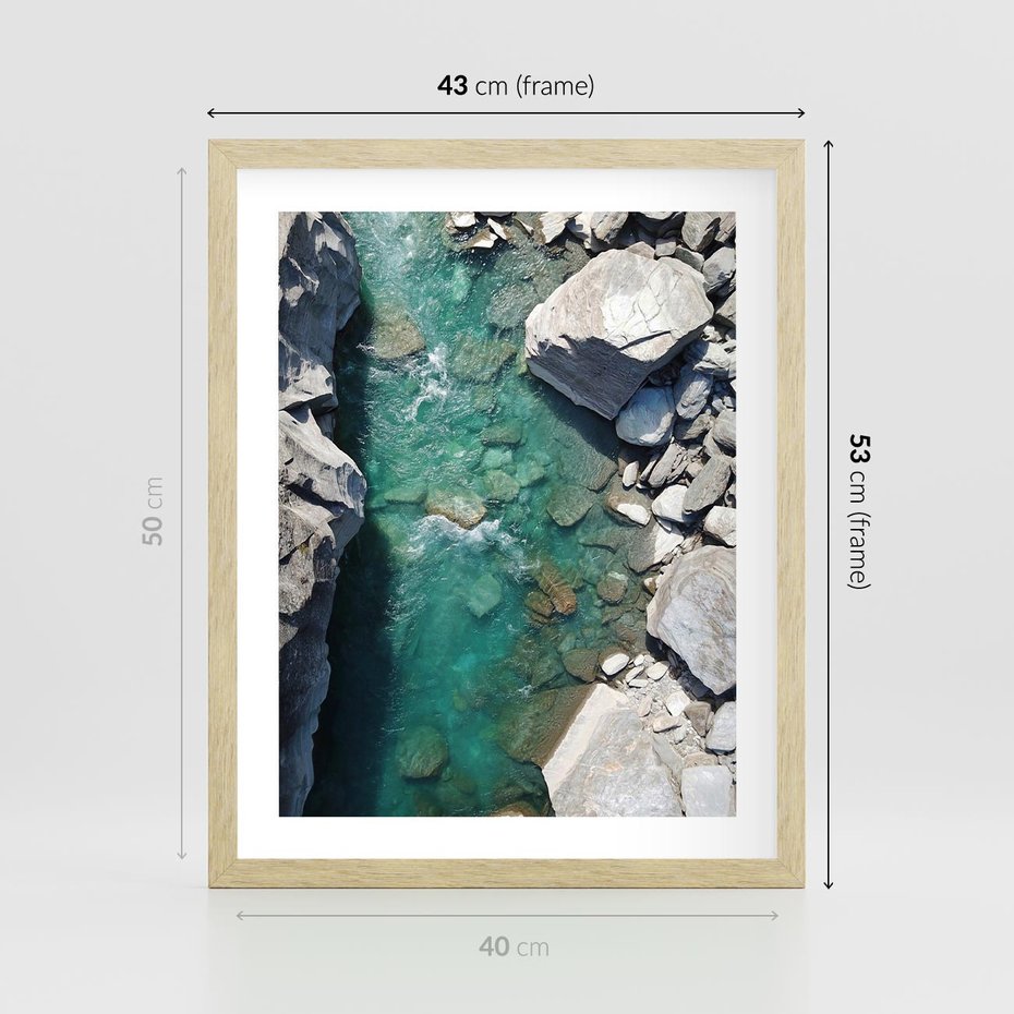 Plakat w ramie 40x50 - Spotkanie natury i siły - rzeka, skały - rama drewno