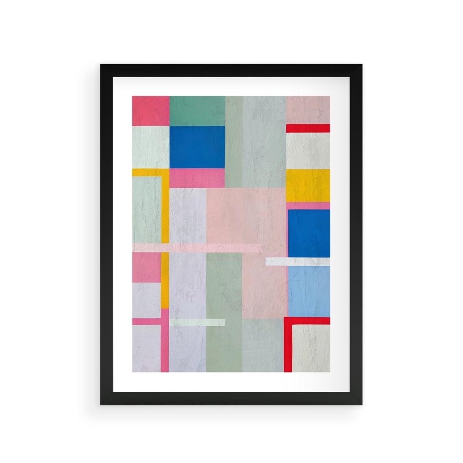Plakat w ramie 30x40 - Rozbijające Granice Wyobraźni - abstrakcyjne geometryczne kształty, olejny obraz - rama czarna