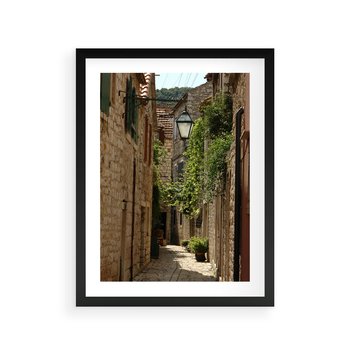 Plakat w ramie 50x70 - Urokliwa włoska uliczka - włoska, uliczka - rama czarna