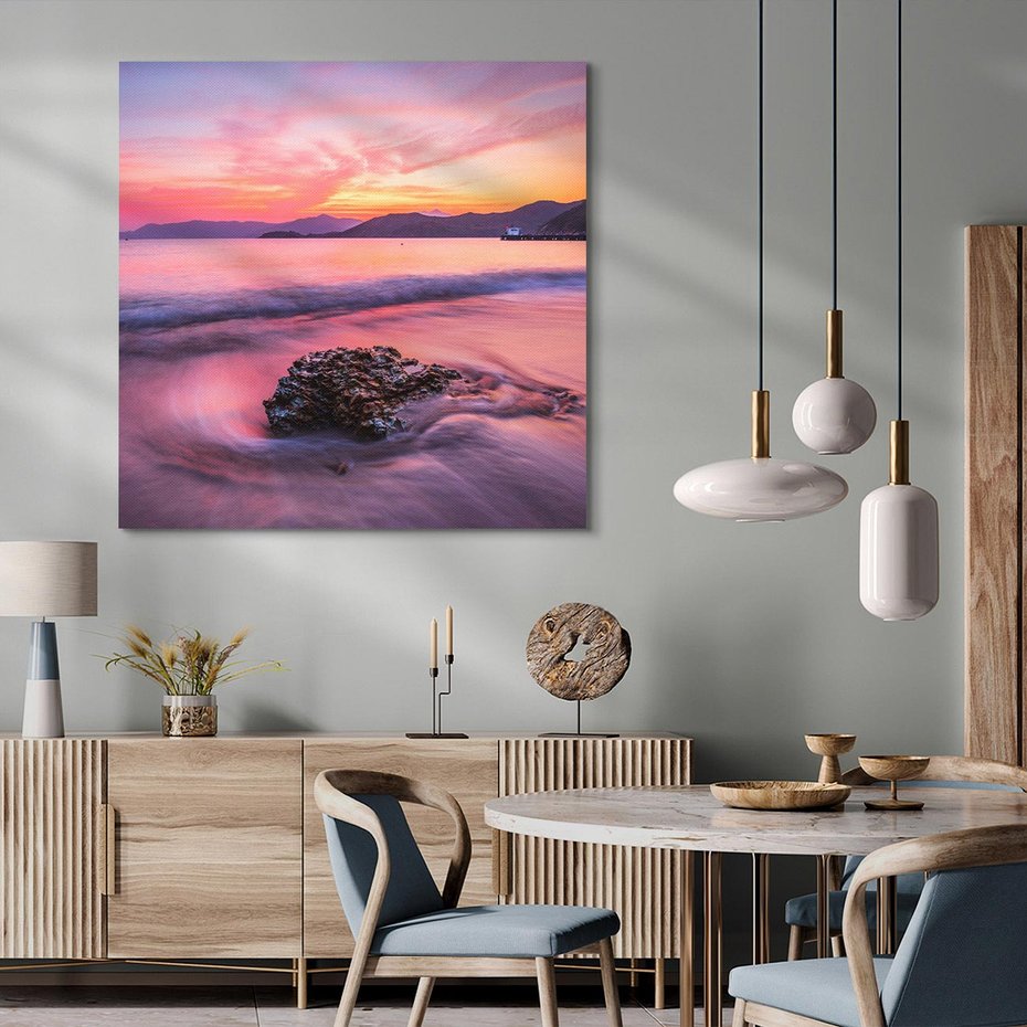 Obraz na płótnie 50x50 - Zaklęty Zachód - magiczny zachód słońca, fioletowe