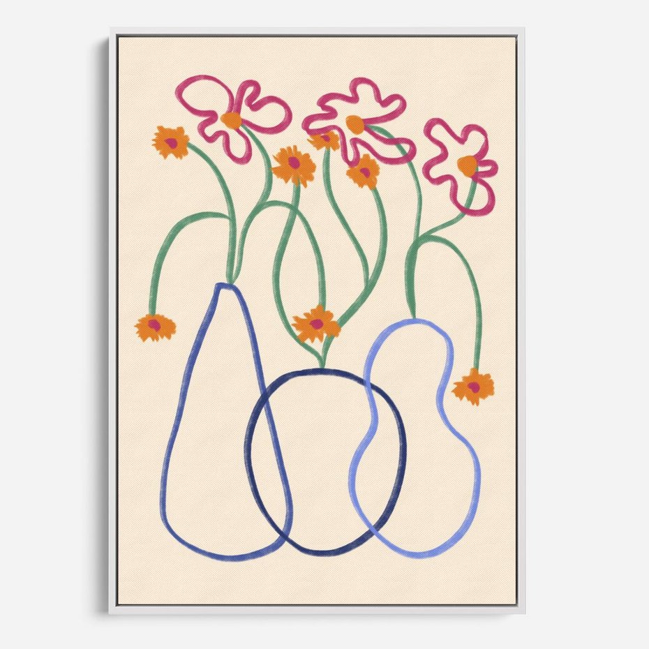 Obraz w ramie 80x120 - Migocące Pastelowe Impresje - minimalistyczny abstrakcyjny obraz, prymitywne kwiatki - rama biała