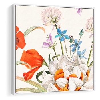 Obraz w ramie 80x80 - Polne Kwiaty - polne kwiaty, na białym tle - rama biała