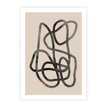 Plakat bez ramy 30x40 - Przenikanie Wirtualnych Wymiarów - zaplątane minimalistyczne linie, na bezowym tle