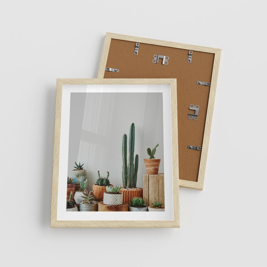 Plakat w ramie 40x50 - Naturalna Harmonia - kaktusy, liście - rama drewno