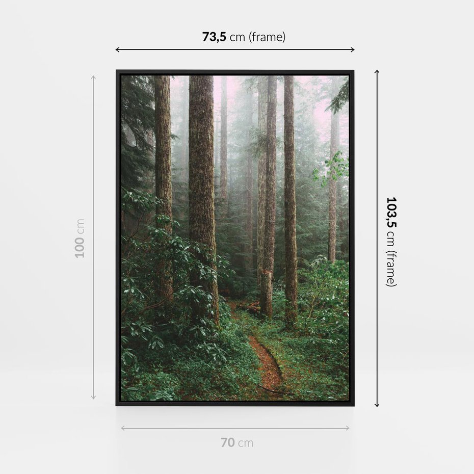 Obraz w ramie 70x100 - Mgliste Marzenia - artystyczna fotografia, las - rama czarna