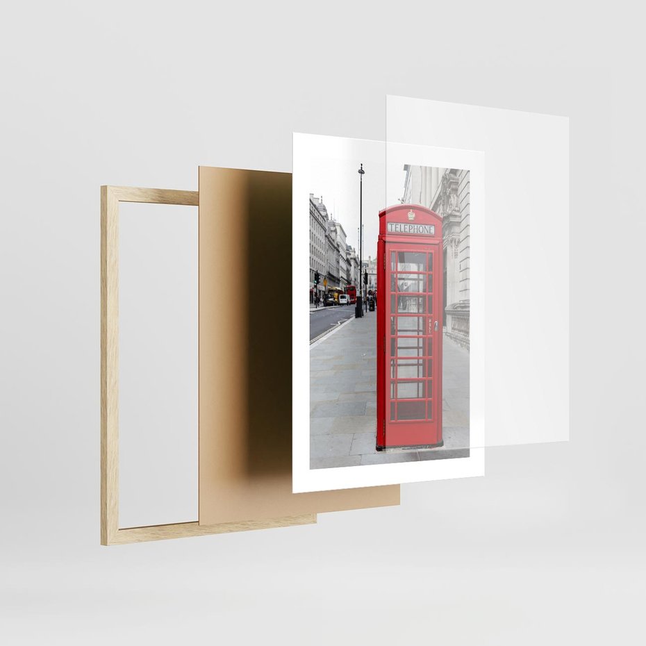 Plakat w ramie 30x40 - Londyńska budka w perspektywie - budka, Londyn - rama drewno