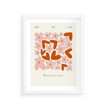 Plakat w ramie 30x40 - Miłość w Kompozycji - grafika, kompozycja kwiaty i serca - rama biała