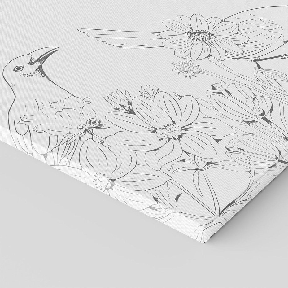 Obraz na płótnie 120x80 - Tropiki w Monochromie - czarno biały szkic, tropikalne ptaki