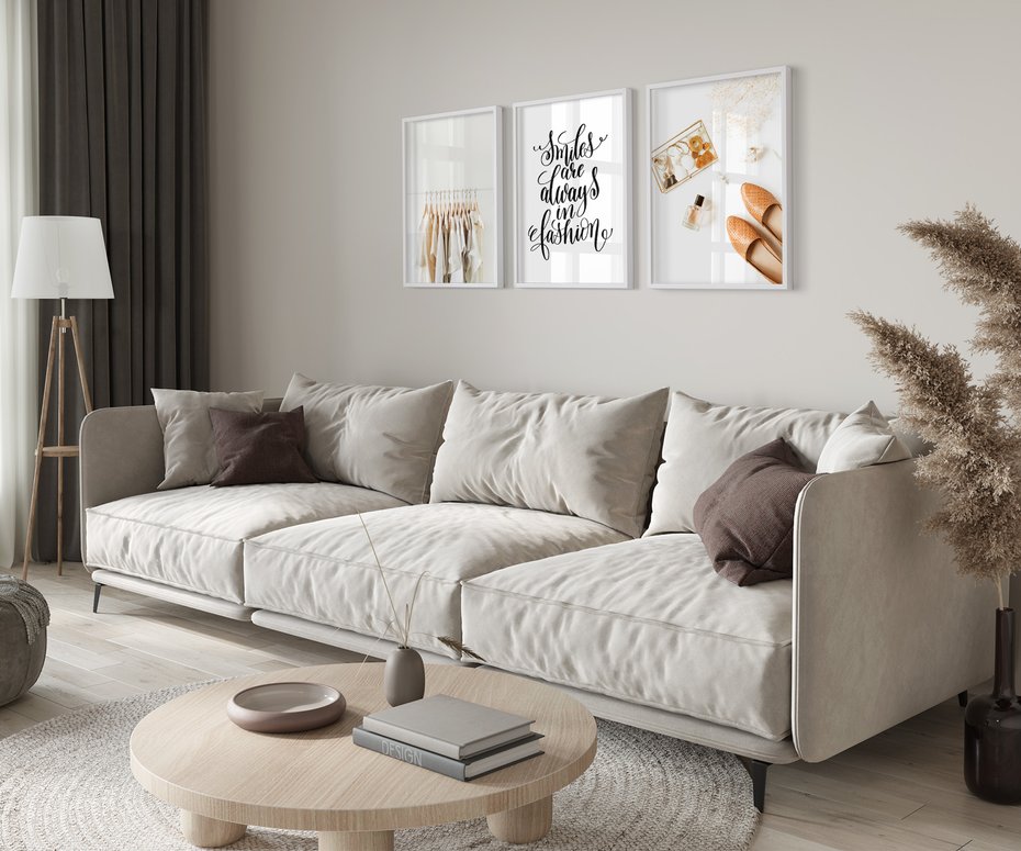 Zestaw obrazy w ramie 30x40 galeria - Moda, fashion, uśmiech, napis - rama biała