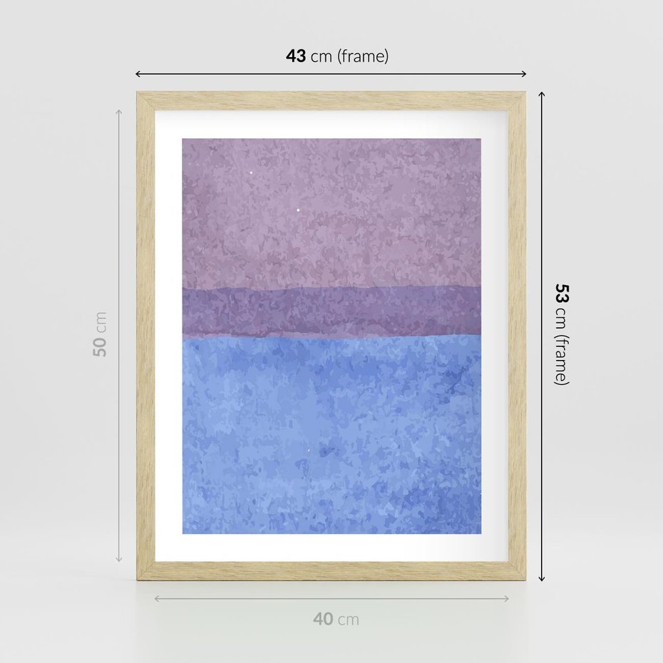 Plakat w ramie 40x50 - Taniec Światła - kolorowe akwarelowe pasy, odcienie fiolet - rama drewno