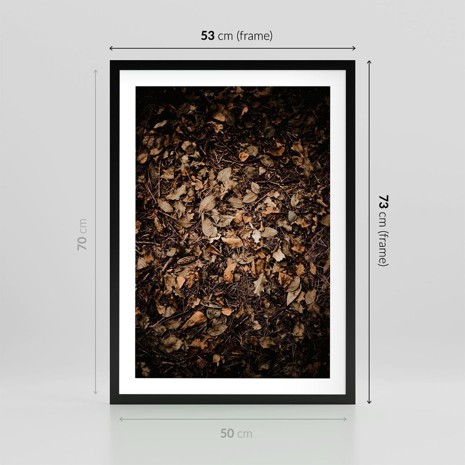 Plakat w ramie 50x70 - Brązowe Liście w Scenerii - suche liście jesień brąz - rama czarna